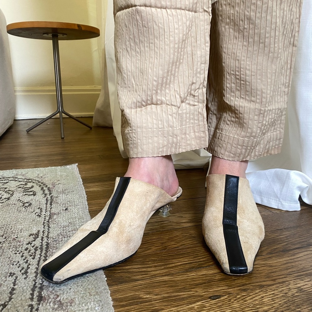 Celine tapered Beige and Black Women's kitten heel Mules